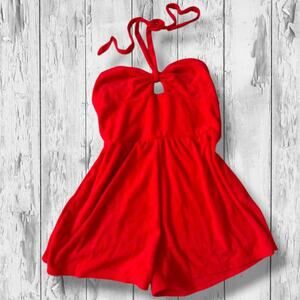 Wild Fable Women's  Terry Cloth Halter Romper Keyhole Large
